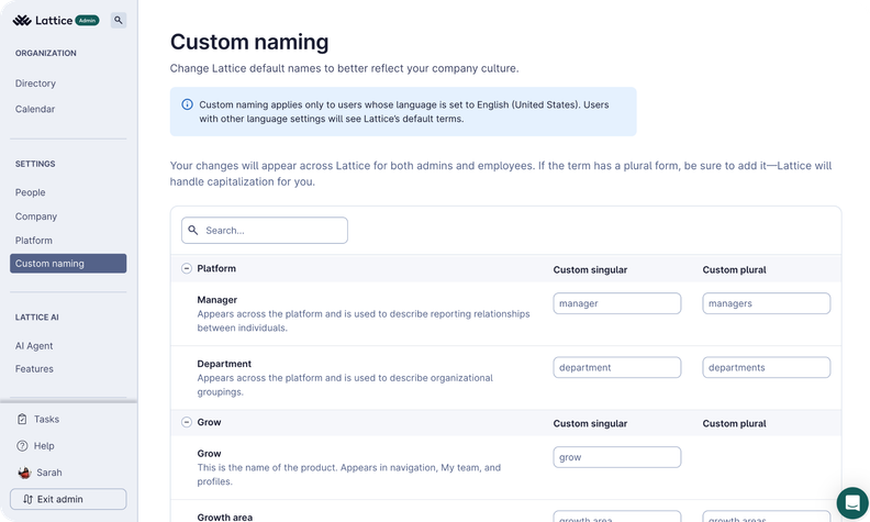 Lattice Enables Custom Naming Across the Platform