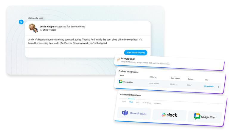 Motivosity's Service Shoutouts Customization and Google Chat Integration
