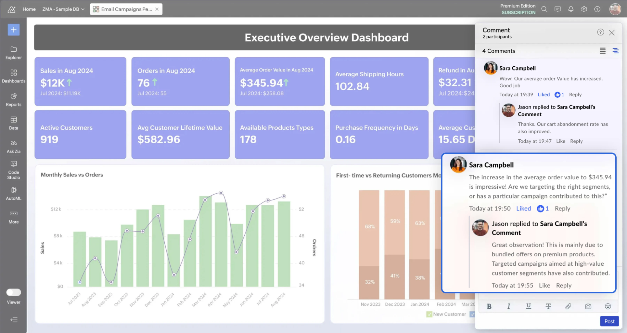  screenshot - Recension av Zoho Analytics: Fördelar, nackdelar, funktioner & priser
