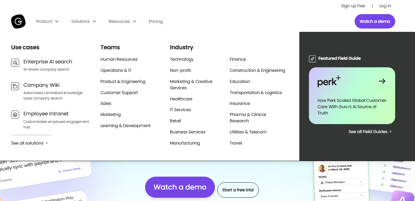  screenshot - Avis sur Guru : avantages, inconvénients, fonctionnalités et tarifs