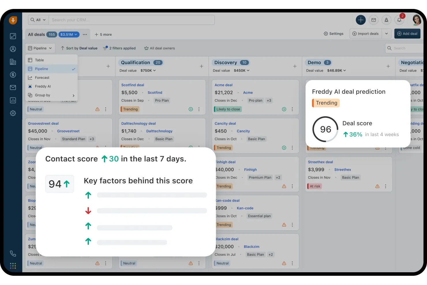 Freshsales screenshot - 10 CRM pour les petites entreprises en 2026