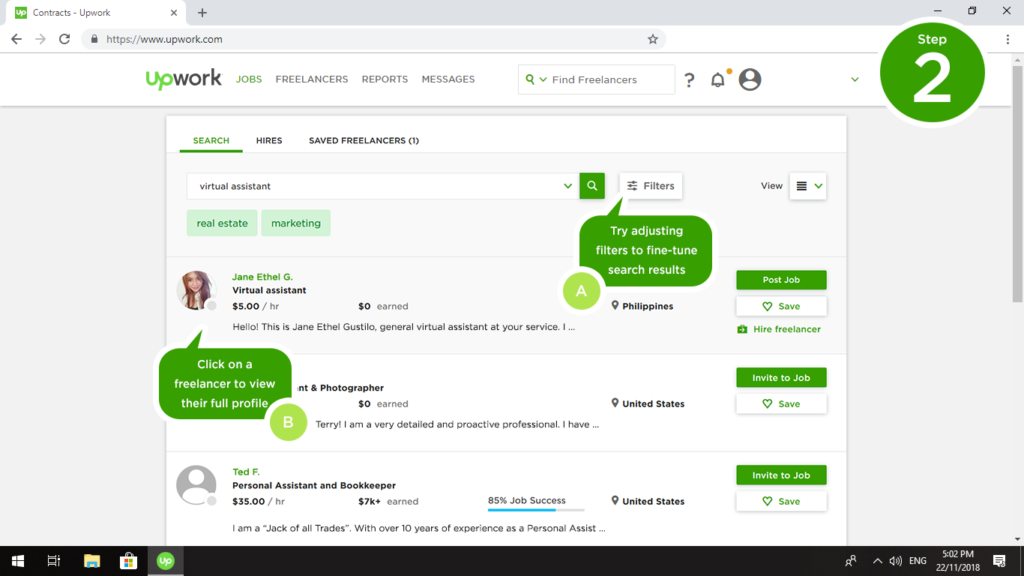Upwork screenshot - 10 meilleures entreprises d’externalisation du service client pour 2026