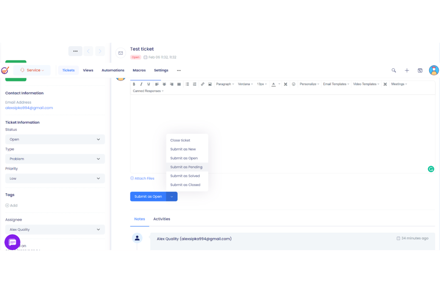 EngageBay screenshot - 10 beste kostenlose Ticketsysteme im Test 2026