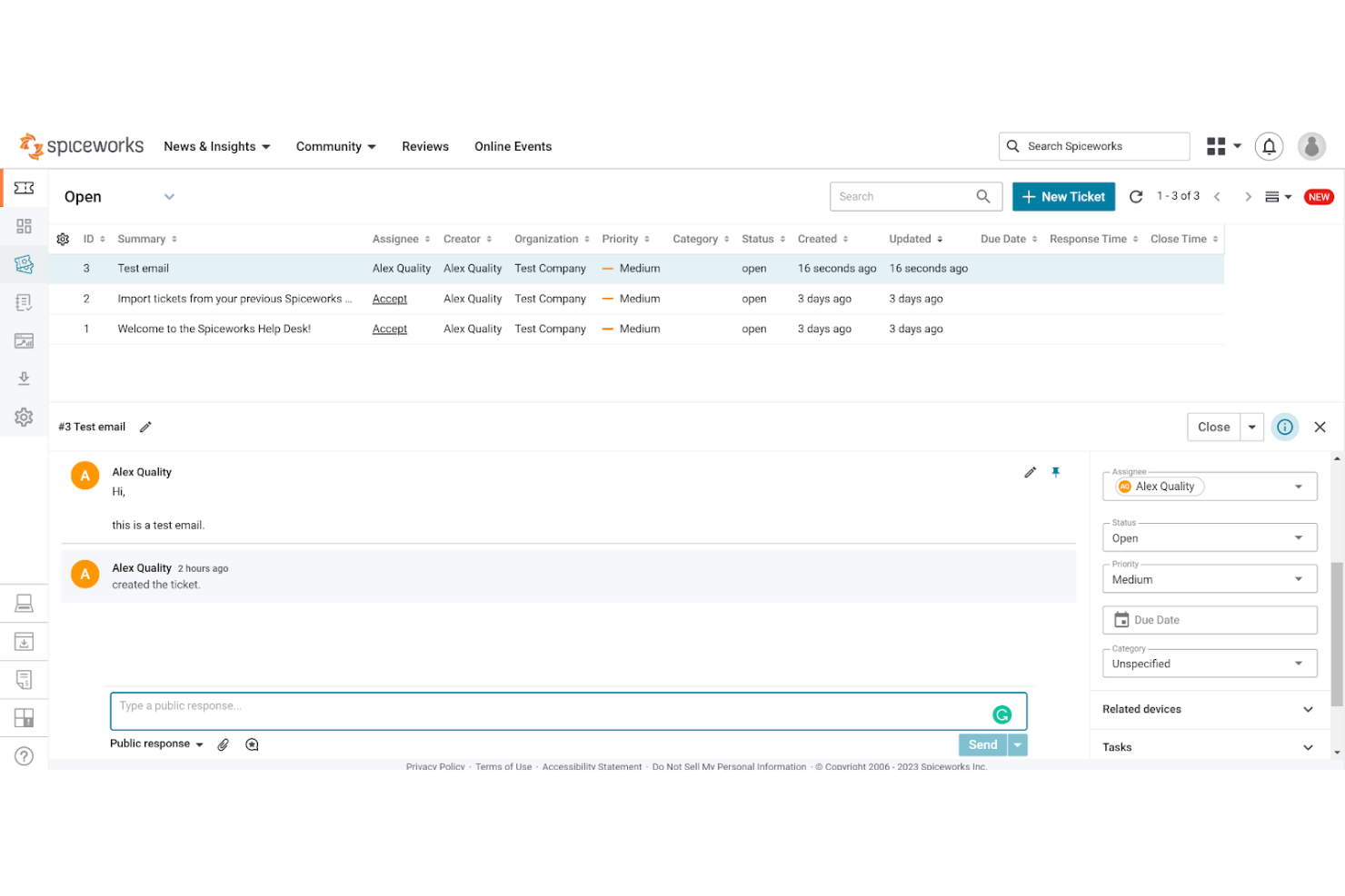 Spiceworks screenshot - 10 meilleurs systèmes de billetterie gratuits évalués en 2026