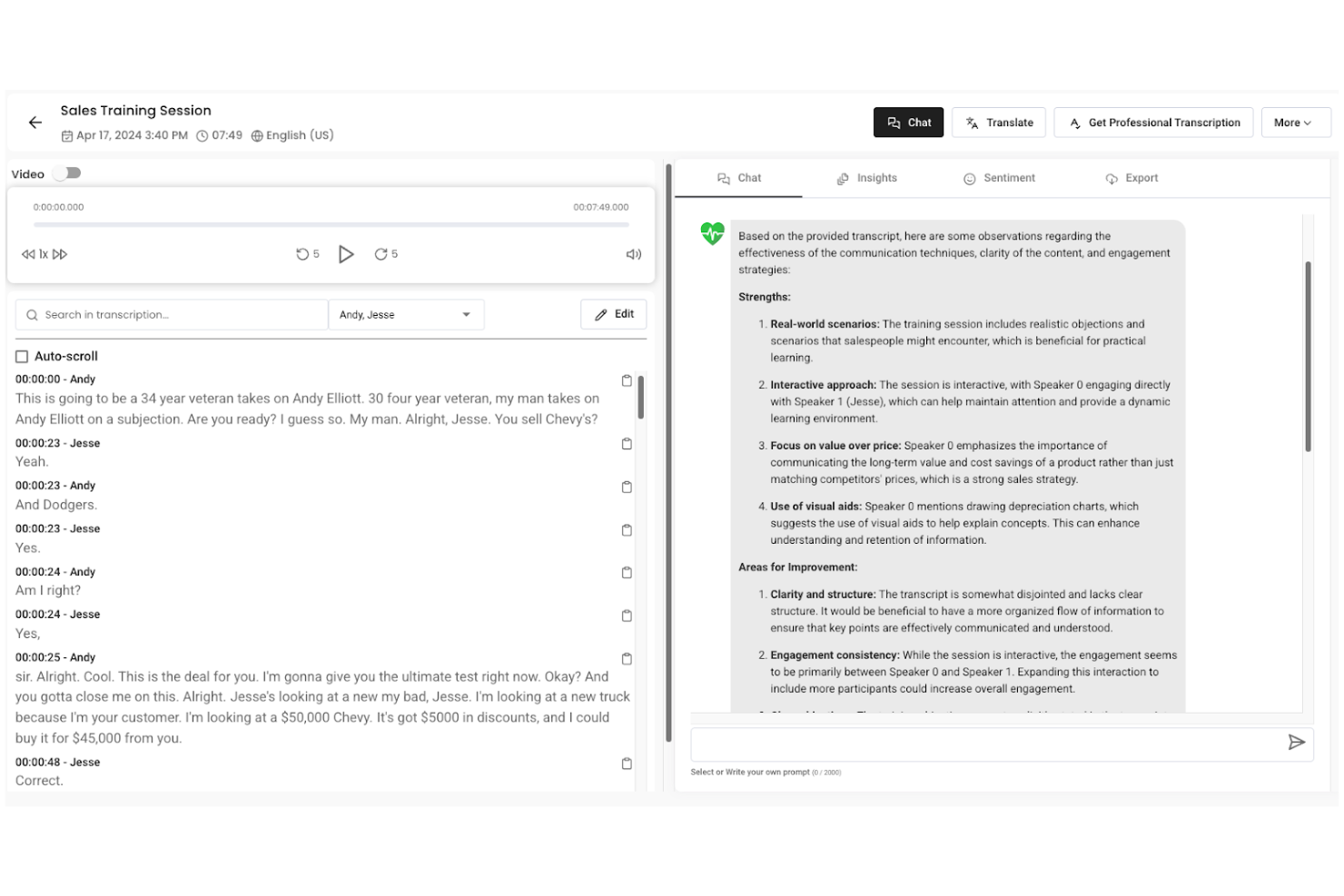 Speak AI screenshot - 10 meilleurs outils d’analyse de texte évalués en 2026