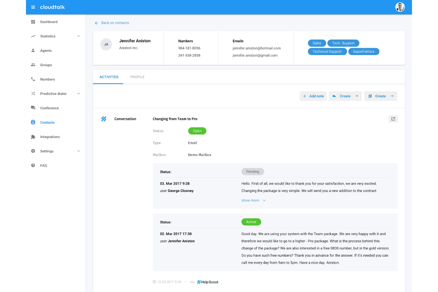 CloudTalk screenshot - Die 10 besten KI-Callcenter-Softwarelösungen im Test 2026