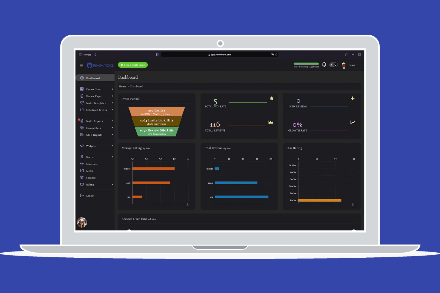 Review Tool screenshot - 10 meilleures alternatives à Birdeye pour la gestion des avis en 2026