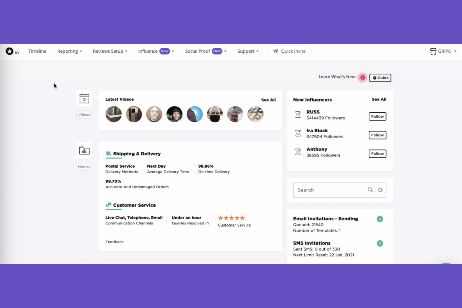 Reviews.io screenshot - 10 meilleures alternatives à Birdeye pour la gestion des avis en 2026