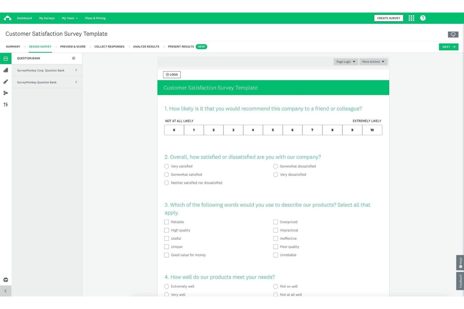 SurveyMonkey screenshot - 10 meilleurs outils de création de sondages pour les retours clients en 2026
