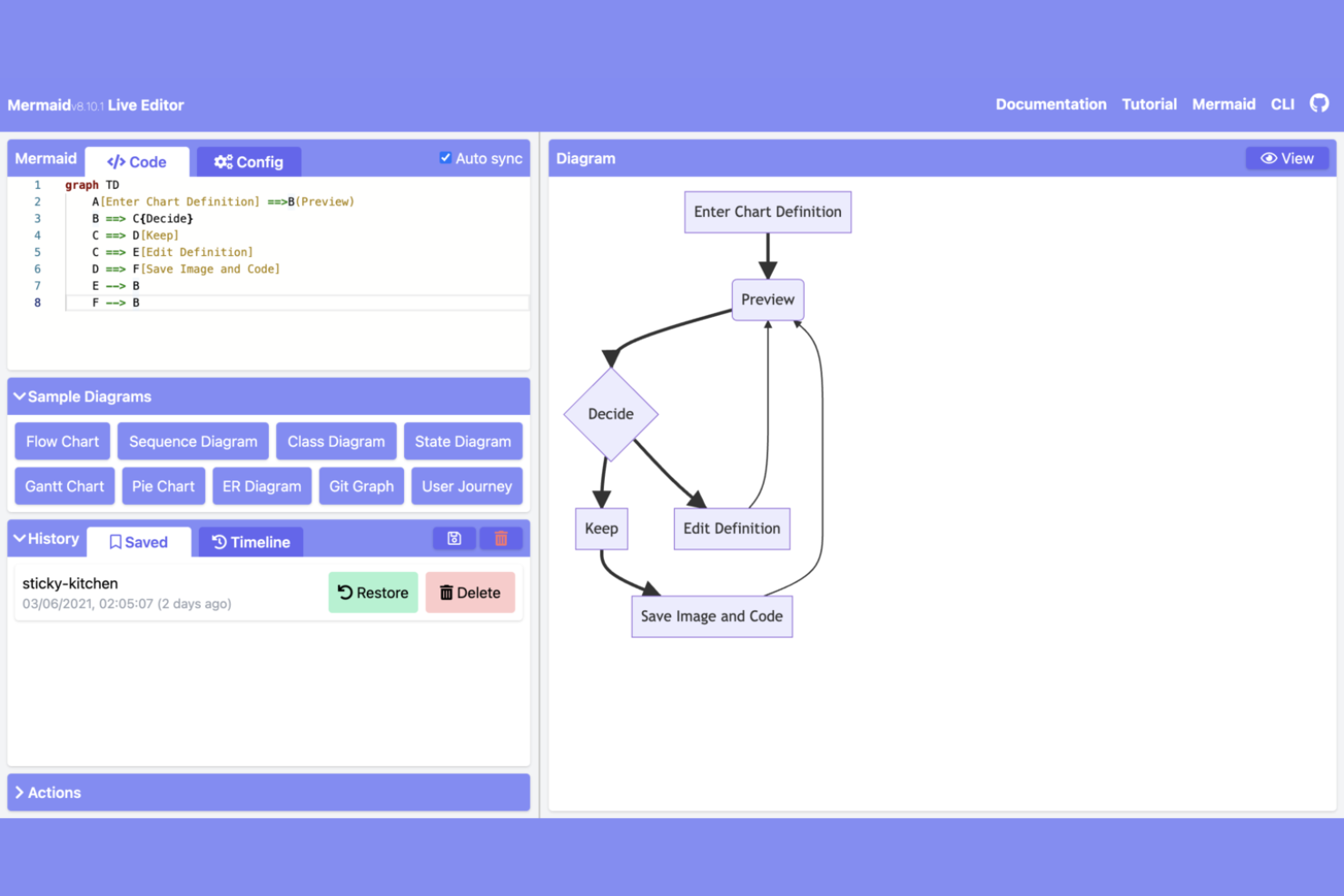 Mermaid screenshot - 10 meilleures alternatives à Lucidchart pour créer des diagrammes en 2026