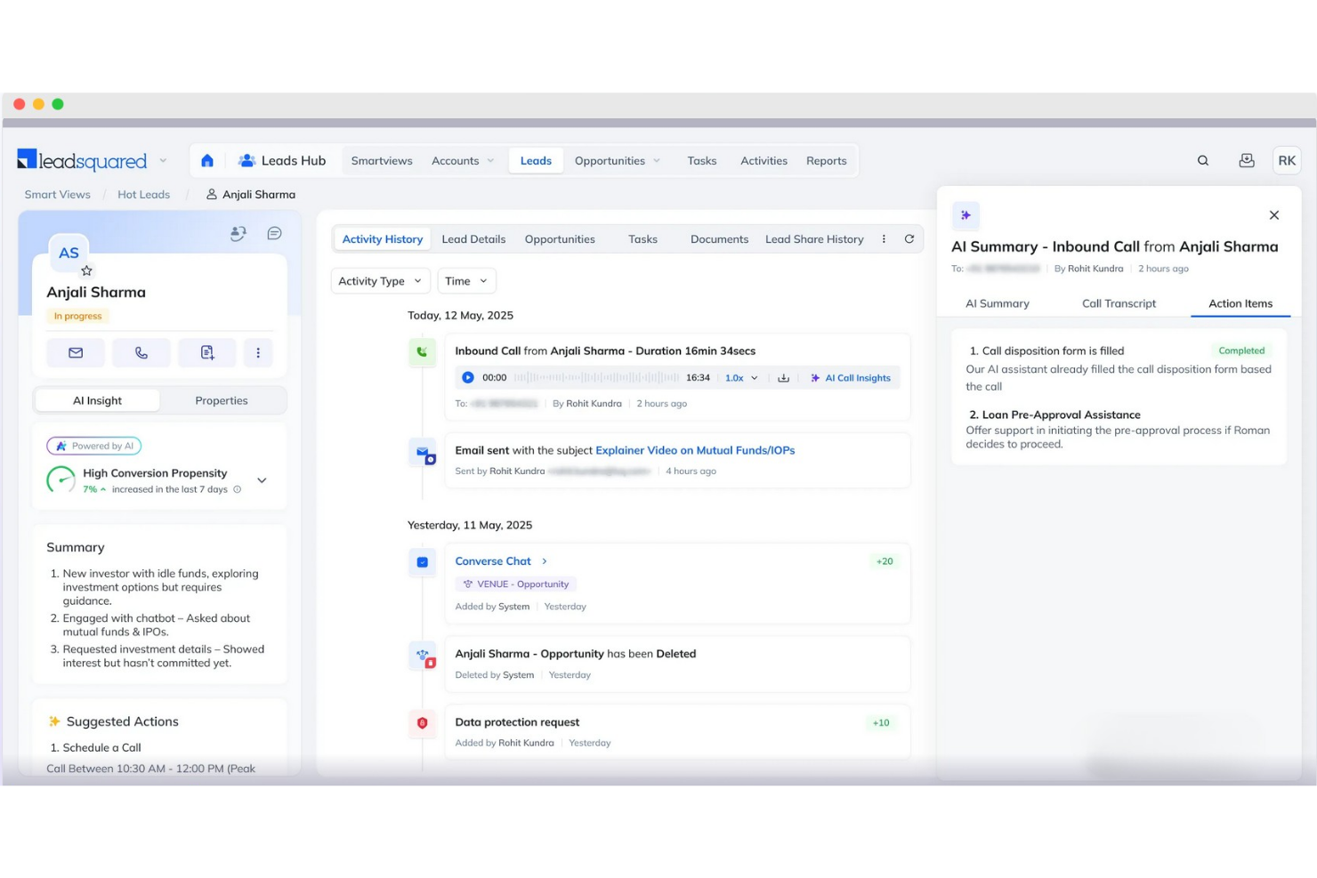 LeadSquared screenshot - 10 concurrents de Freshworks pour le service client en 2026