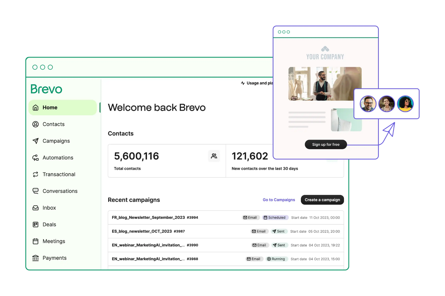 Brevo screenshot - 10 meilleures alternatives à Keap pour la GRC et l’automatisation en 2026
