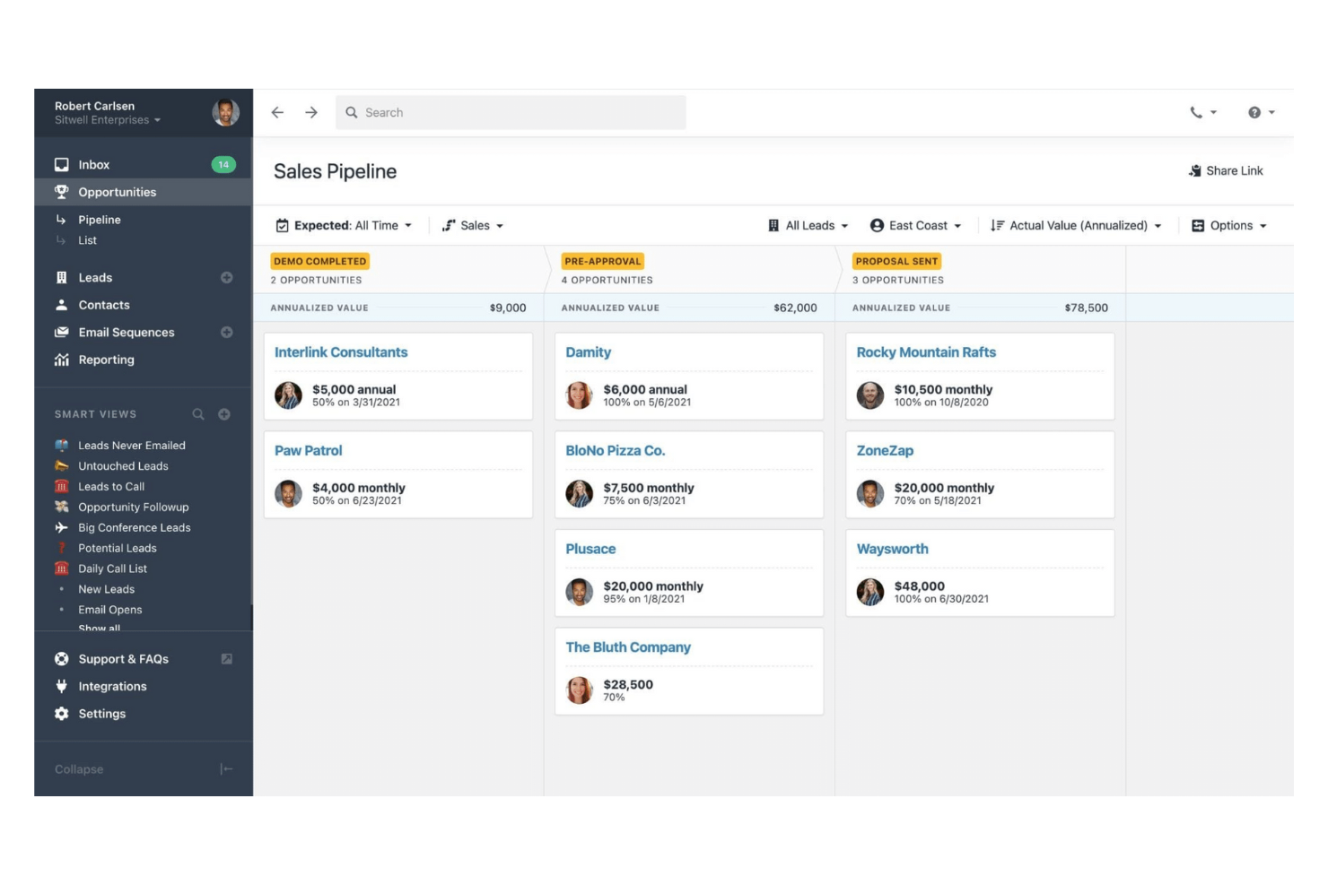 Close screenshot - 10 beste Keap-Alternativen für CRM & Automatisierung im Jahr 2026