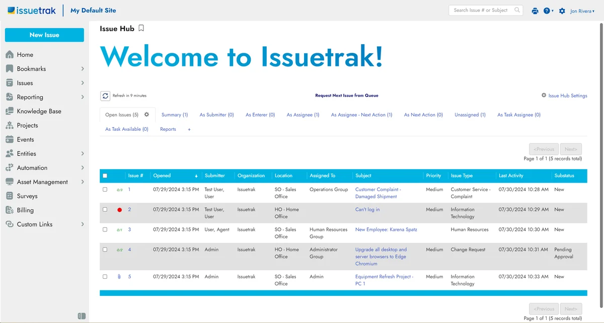 Issuetrak screenshot - 10 beste Groove-Alternativen für den Kundensupport im Jahr 2026