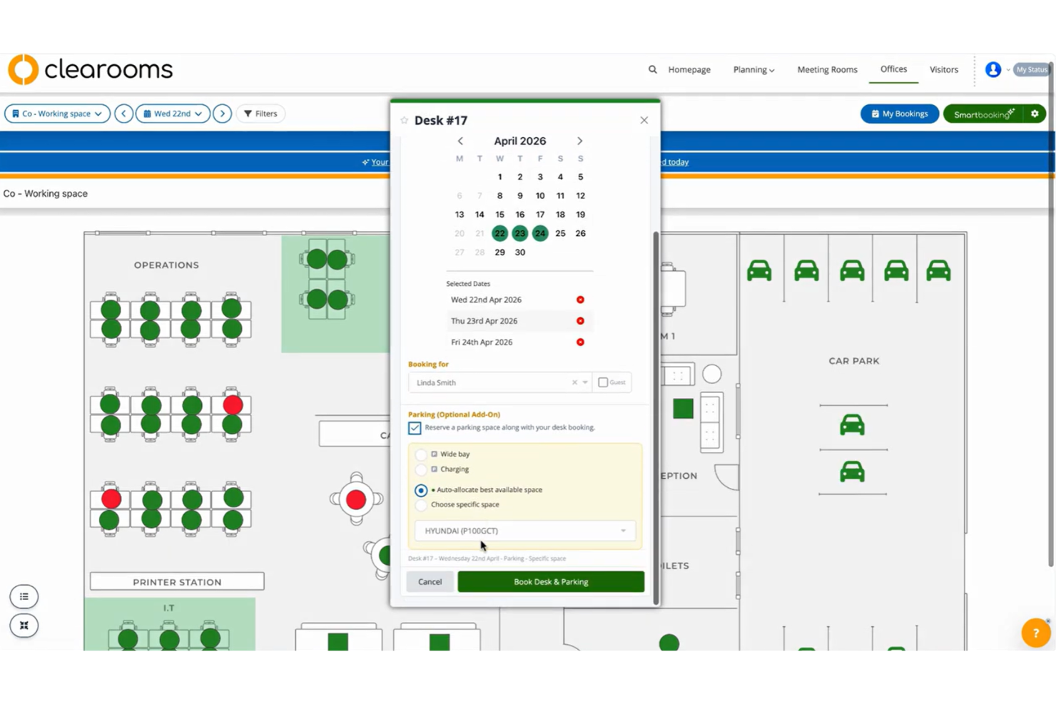 Clearooms screenshot - 10 meilleurs logiciels de réservation de bureaux partagés pour les centres d’appels en 2026
