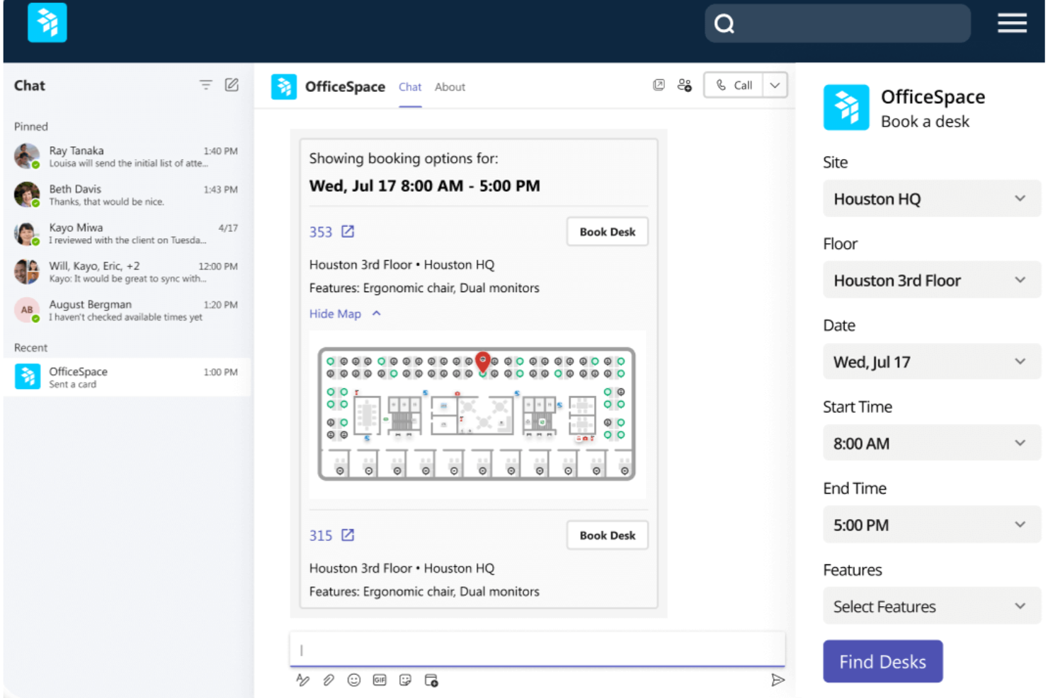 OfficeSpace screenshot - 10 meilleurs logiciels de réservation de bureaux partagés pour les centres d’appels en 2026