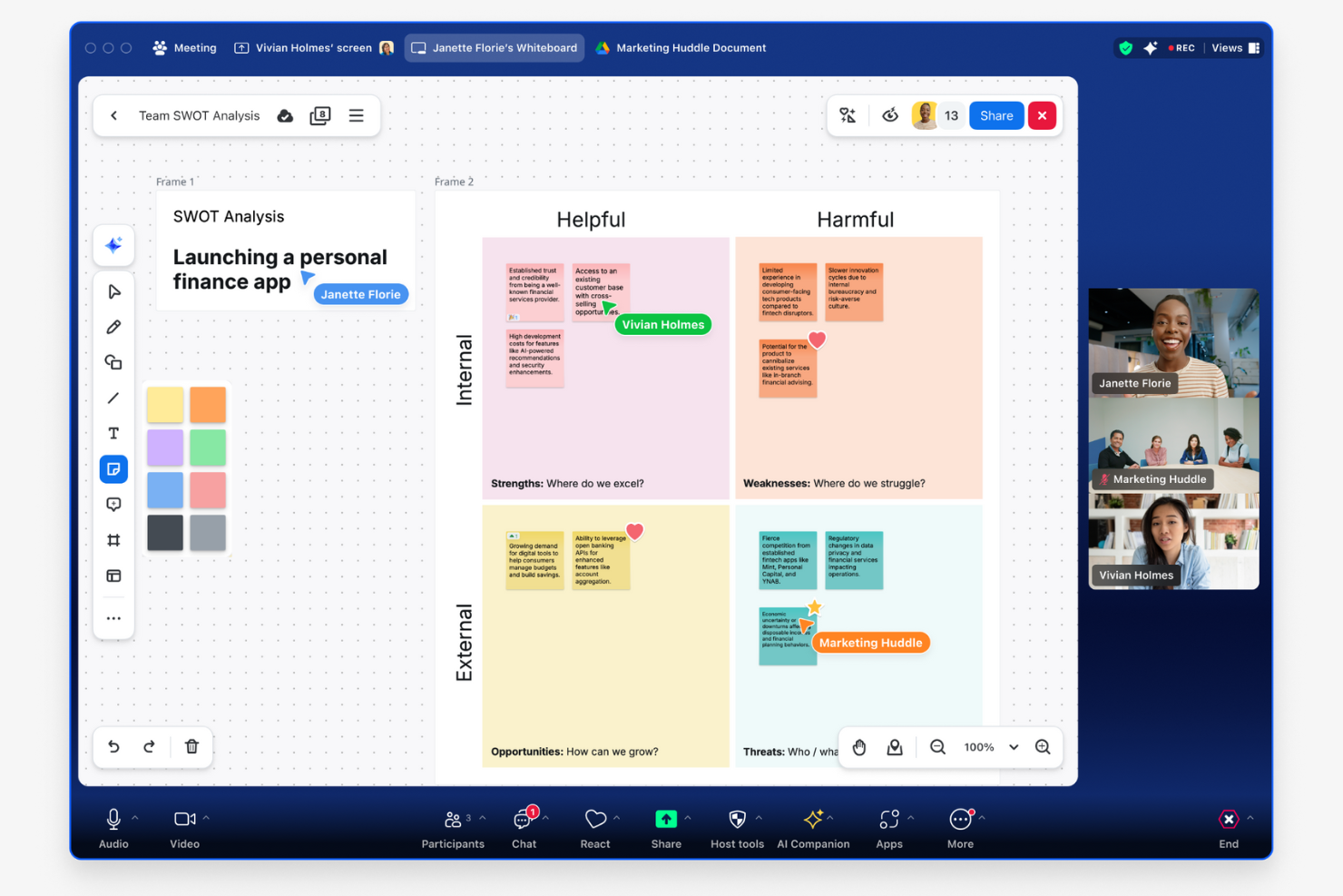 Zoom Whiteboard screenshot - 10 meilleures alternatives à Miro pour la collaboration visuelle en 2026