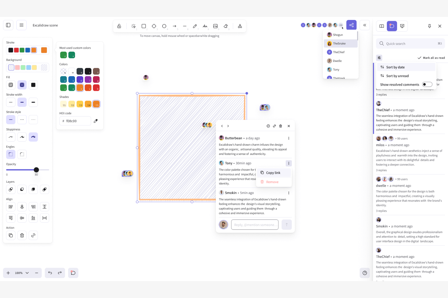 Excalidraw screenshot - 10 meilleures alternatives à Miro pour la collaboration visuelle en 2026