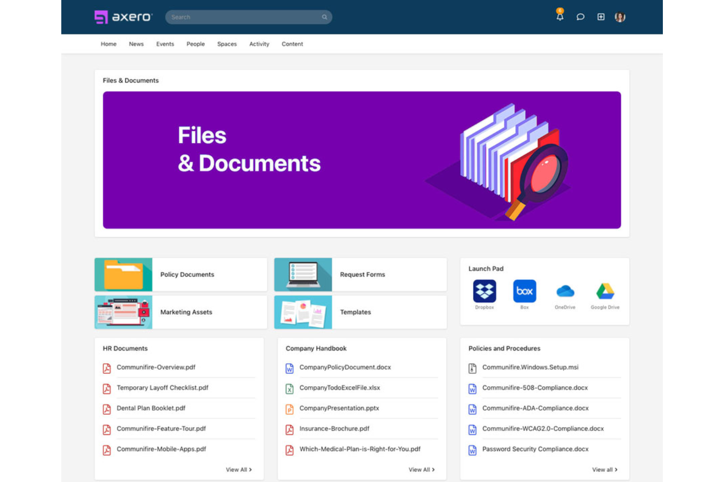 Axero screenshot - I 10 migliori sistemi di gestione documentale recensiti per il 2026