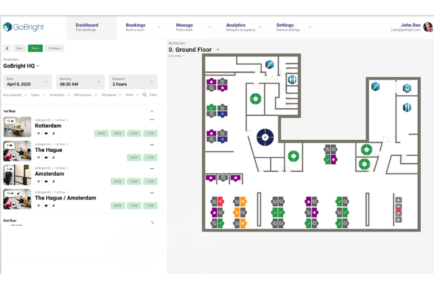 GoBright screenshot - I 10 migliori software aziendali per la prenotazione di scrivanie flessibili nel 2026
