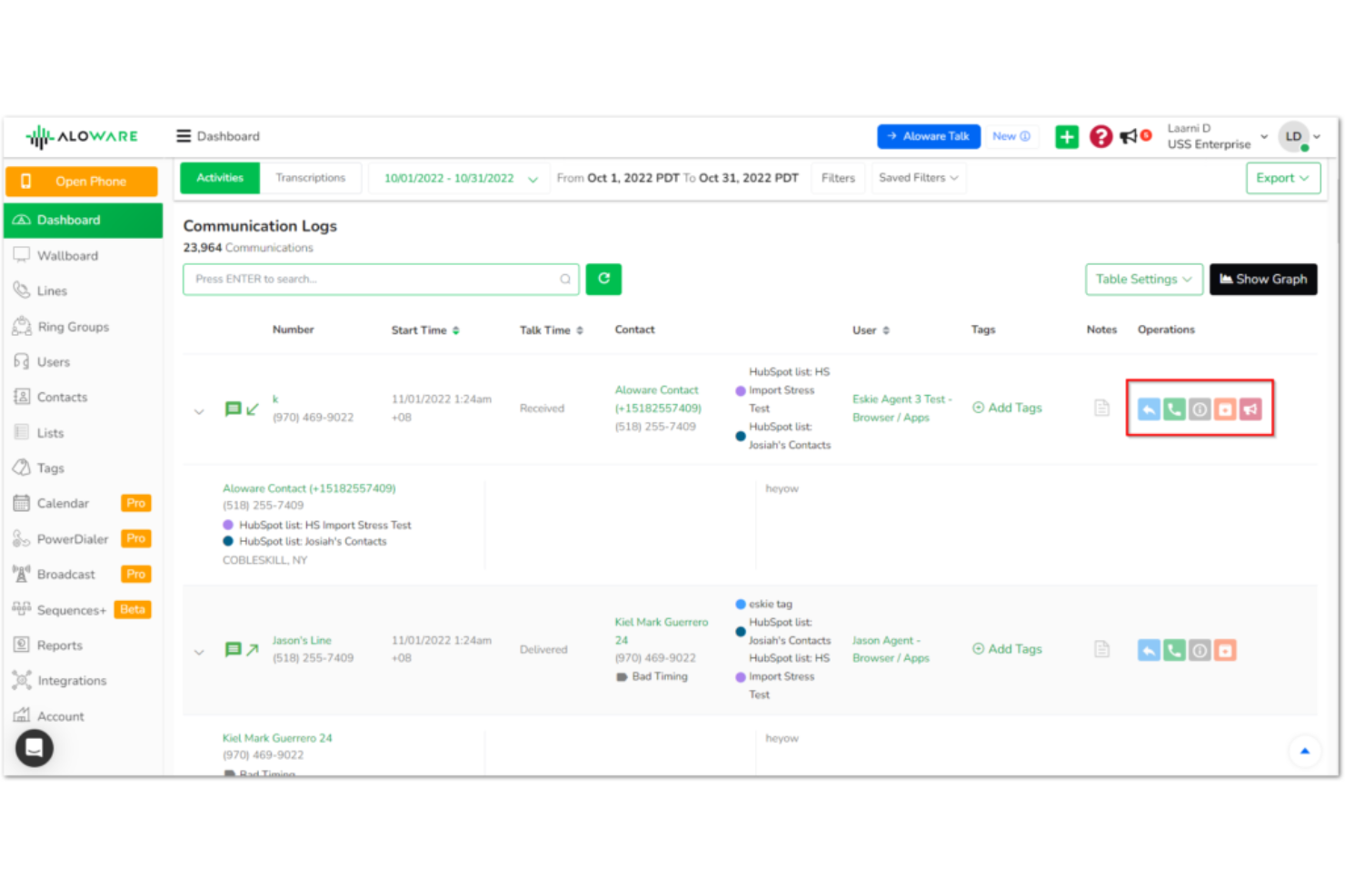 Aloware screenshot - Le 10 migliori alternative a Kixie per le chiamate di vendita nel 2026