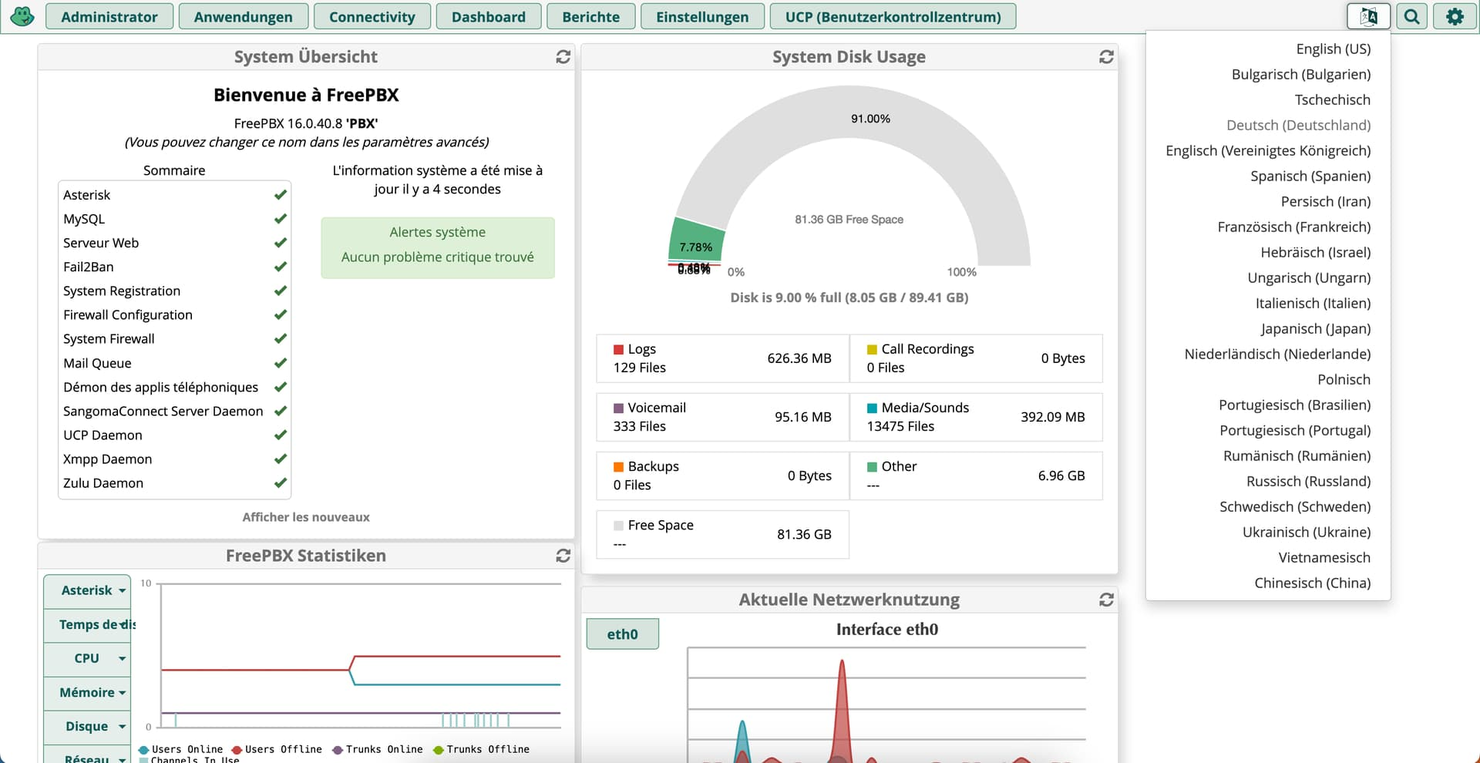 FreePBX screenshot - 10 scelte di software gratuiti per centri di assistenza telefonica per il 2026