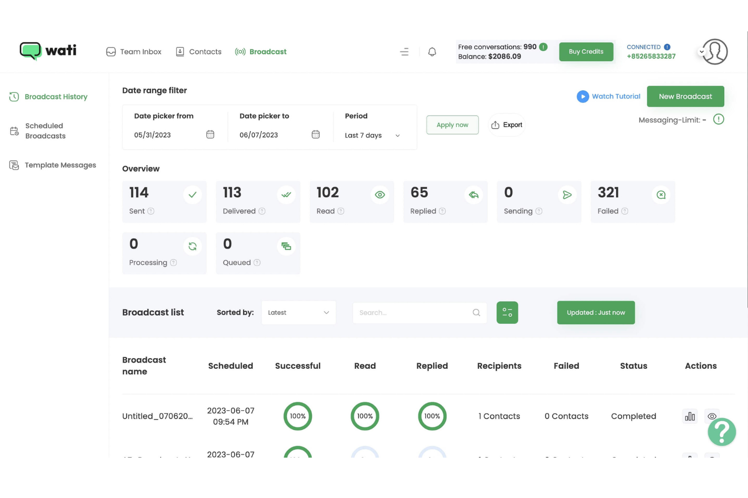 Wati screenshot - 10 mejores alternativas a Twilio para API de SMS y voz en 2026