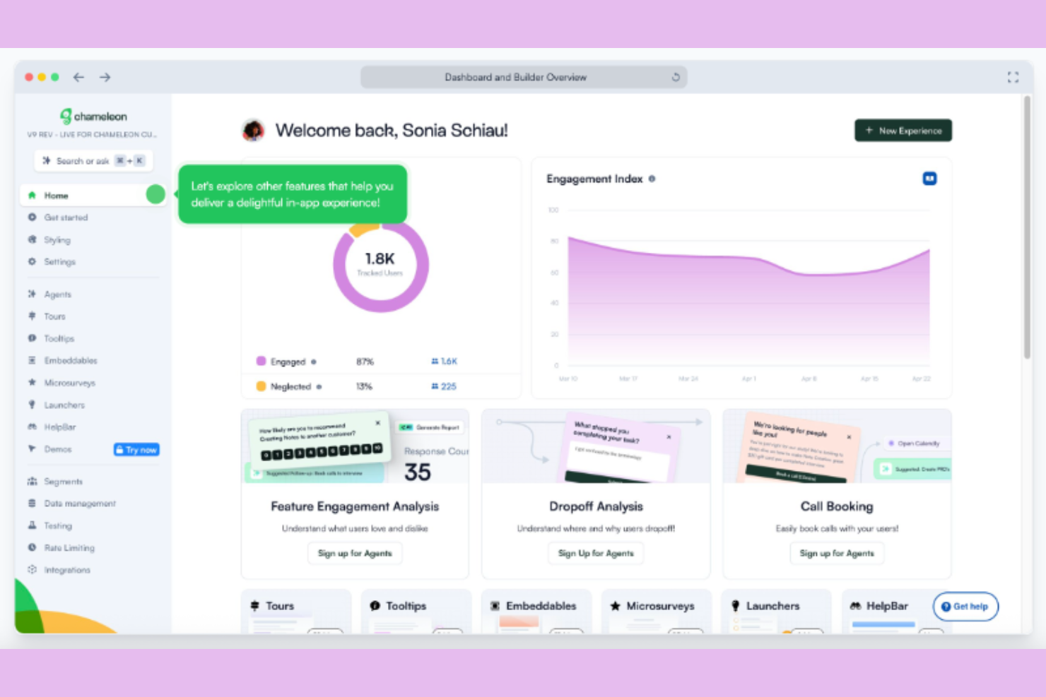 Chameleon screenshot - Las 10 mejores alternativas a Pendo para la adopción de productos en 2026