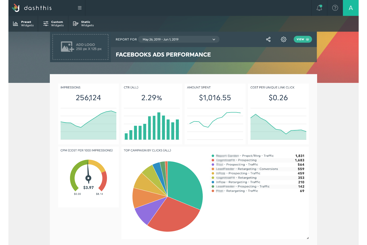 DashThis screenshot - 10 migliori alternative a Sprout Social recensite nel 2026