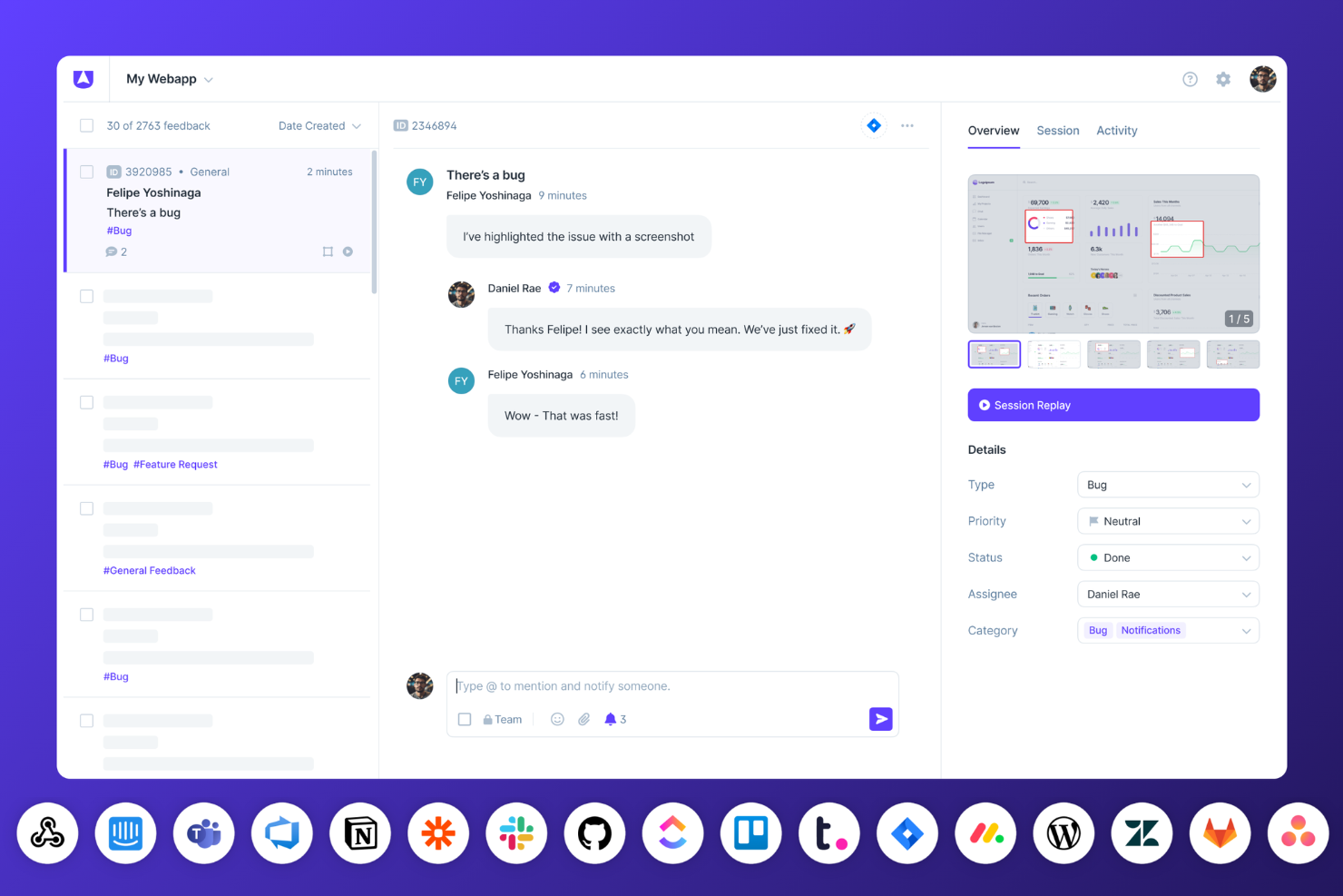 Userback screenshot - Las 10 mejores herramientas de gestión de comentarios para 2026