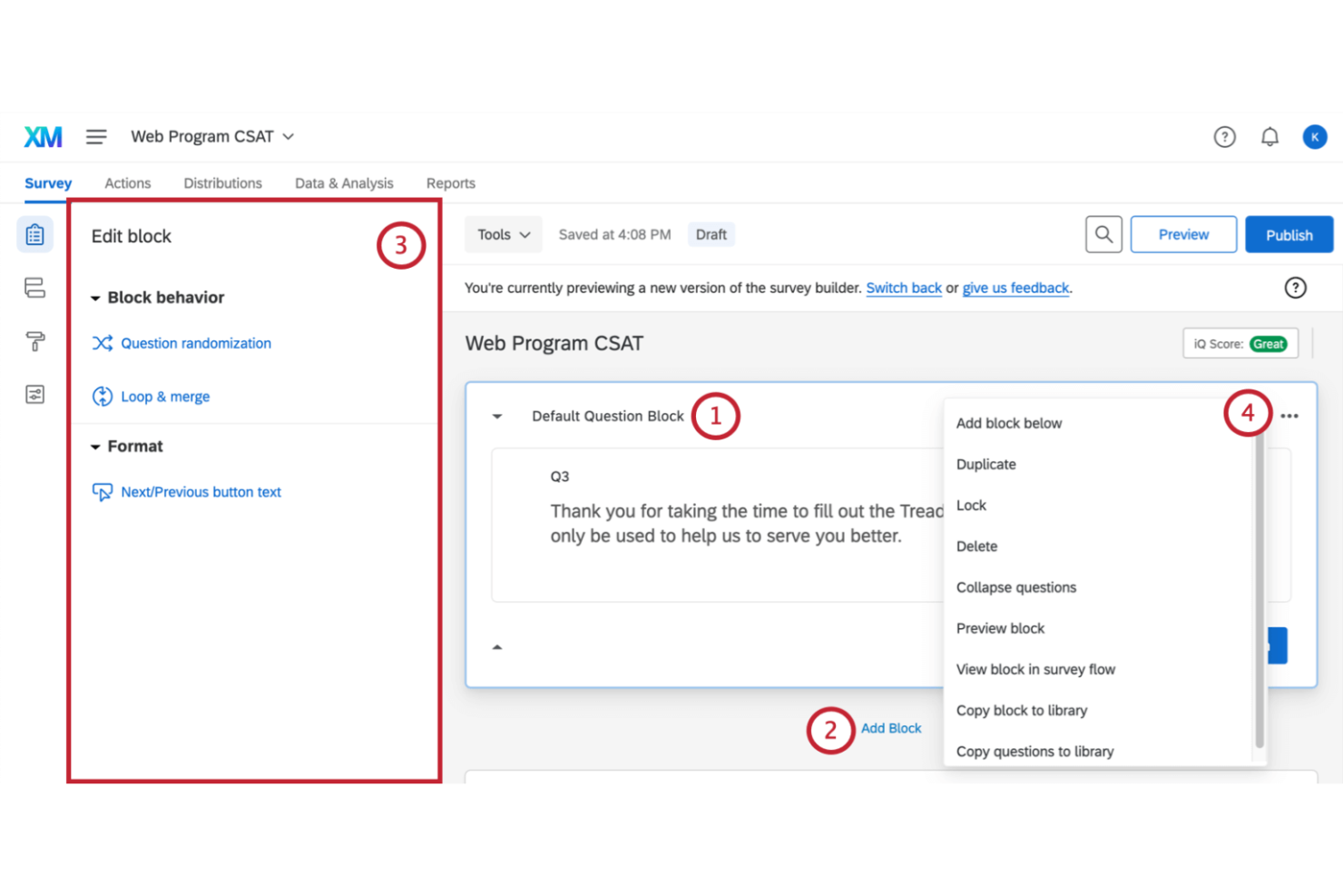 Qualtrics Survey screenshot - 10 mejores herramientas gratuitas de encuestas de 2026 para recopilar opiniones