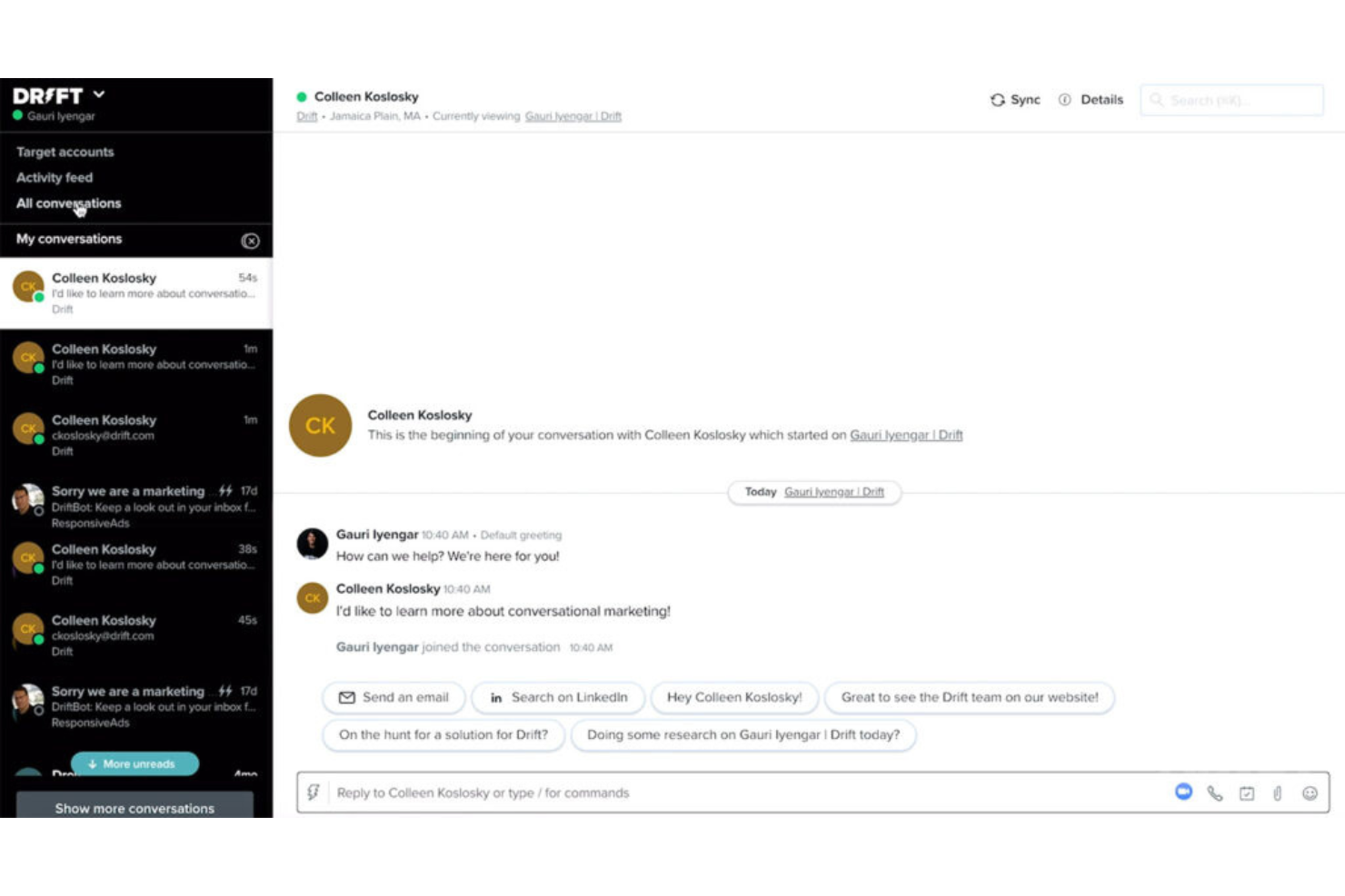 Drift screenshot - Los 10 mejores programas de chat en vivo para sitios web en 2026