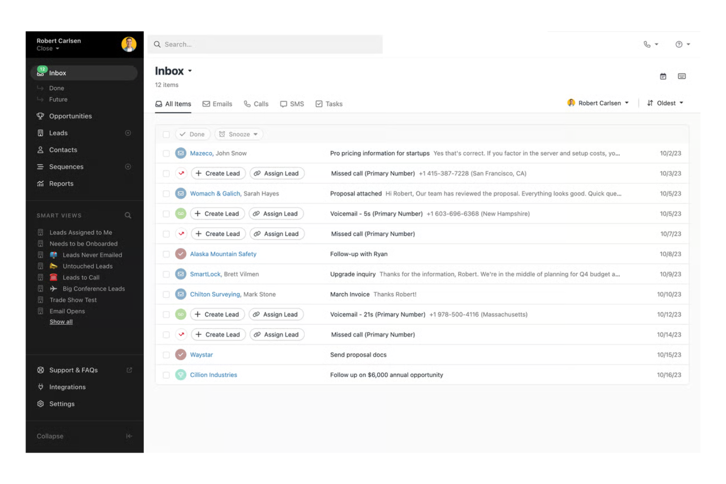Close screenshot - Los 10 mejores competidores de Salesloft para la interacción con clientes potenciales en 2026