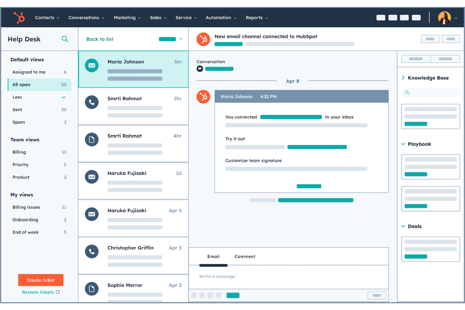 HubSpot Service Hub screenshot - I 10 migliori software automatizzati per help desk recensiti nel 2026