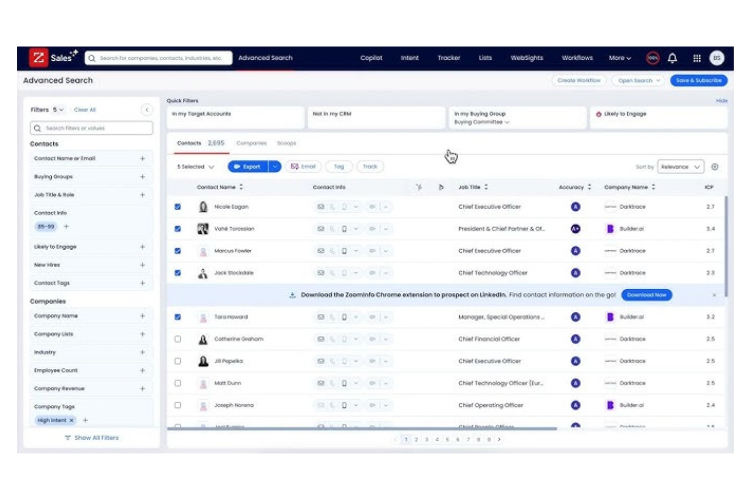 ZoomInfo screenshot - Los 10 mejores competidores de Salesloft para la interacción con clientes potenciales en 2026