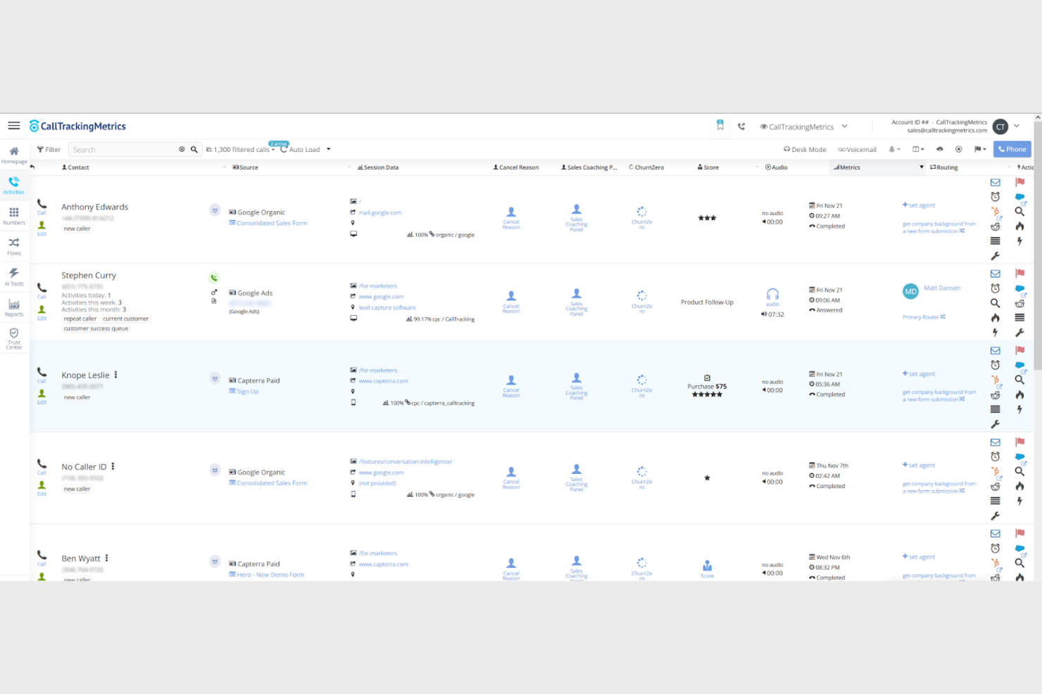 CallTrackingMetrics (CTM) screenshot - I 10 migliori software semplici per centri di assistenza telefonica recensiti nel 2026
