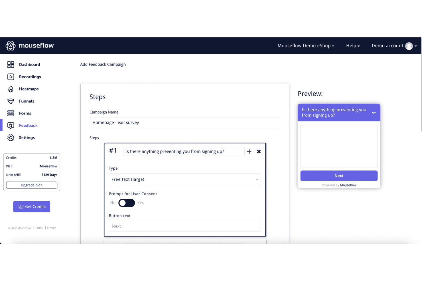 Mouseflow screenshot - Las 10 mejores herramientas para crear encuestas y obtener comentarios de los clientes en 2026