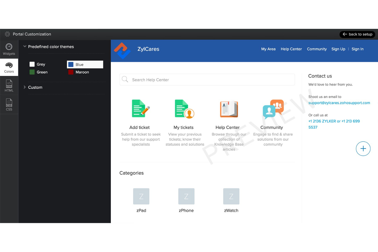 Zoho Desk screenshot - Las 10 mejores bases de conocimiento para servicios de asistencia de 2026: comparativa