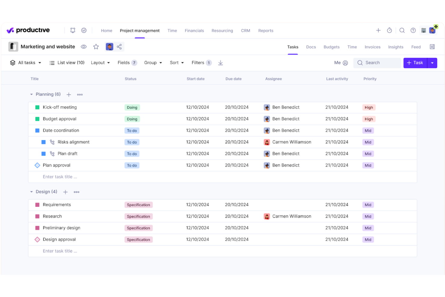 Productive screenshot - 10 beste software voor het plannen van professionele diensten beoordeeld in 2026