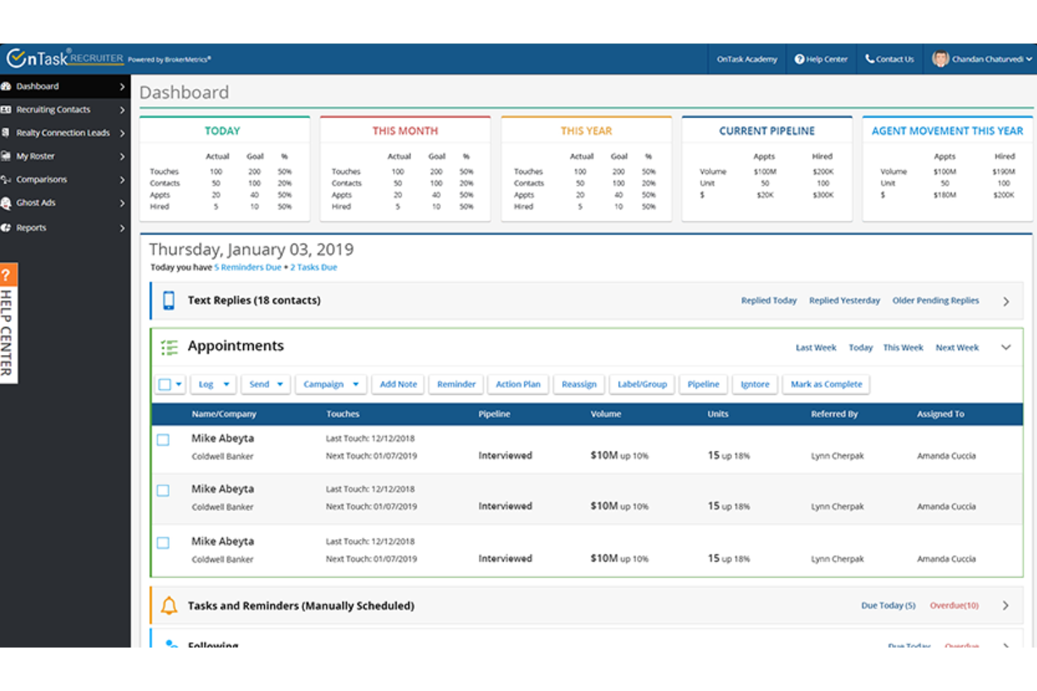 OnTask Recruiter screenshot - 10 beste softwareprogramma’s voor het werven van vastgoedmakelaars in 2026