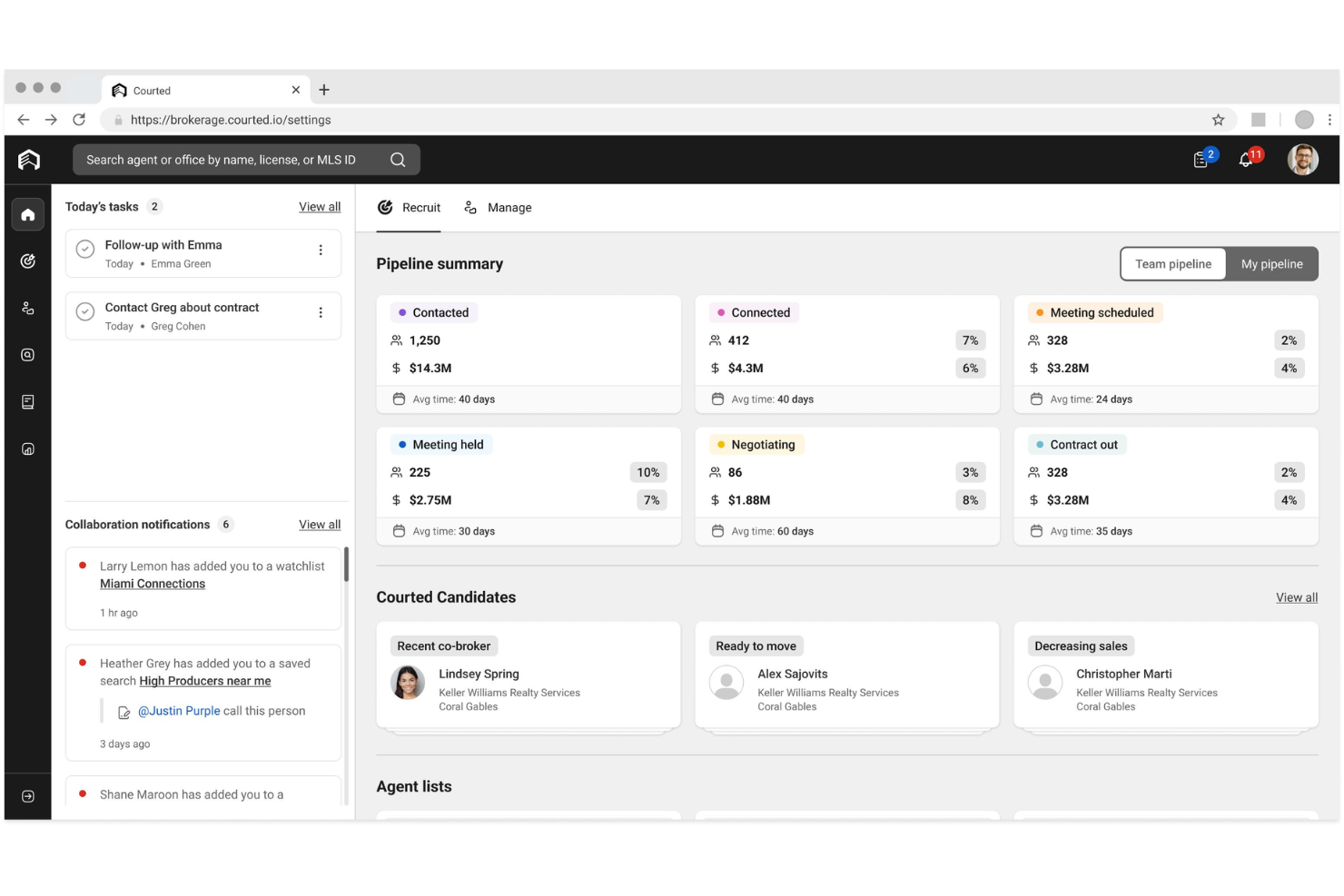 Courted screenshot - 10 beste softwareprogramma’s voor het werven van vastgoedmakelaars in 2026