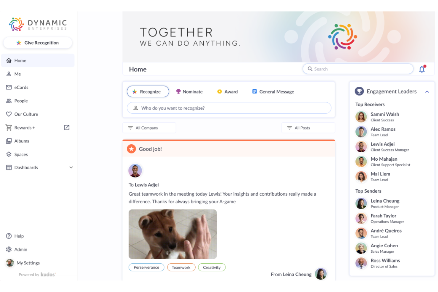 Kudos screenshot - 10 beste platforms voor werknemerserkenning van 2026: vergeleken