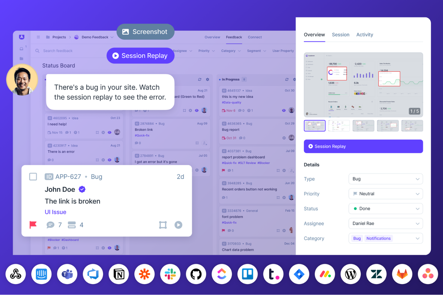 Userback screenshot - 10 bästa programvarorna för kundfeedback 2026