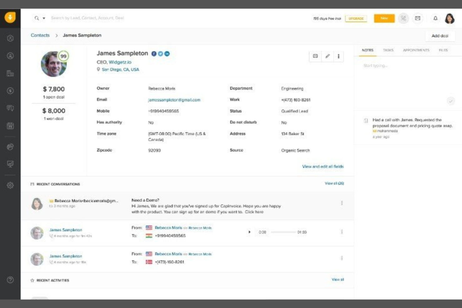 Freshsales screenshot - Le 10 migliori alternative a monday CRM per i team di vendita nel 2026