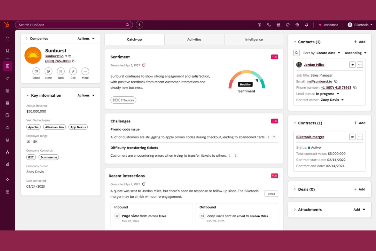 HubSpot CRM screenshot - Le 10 migliori alternative a monday CRM per i team di vendita nel 2026