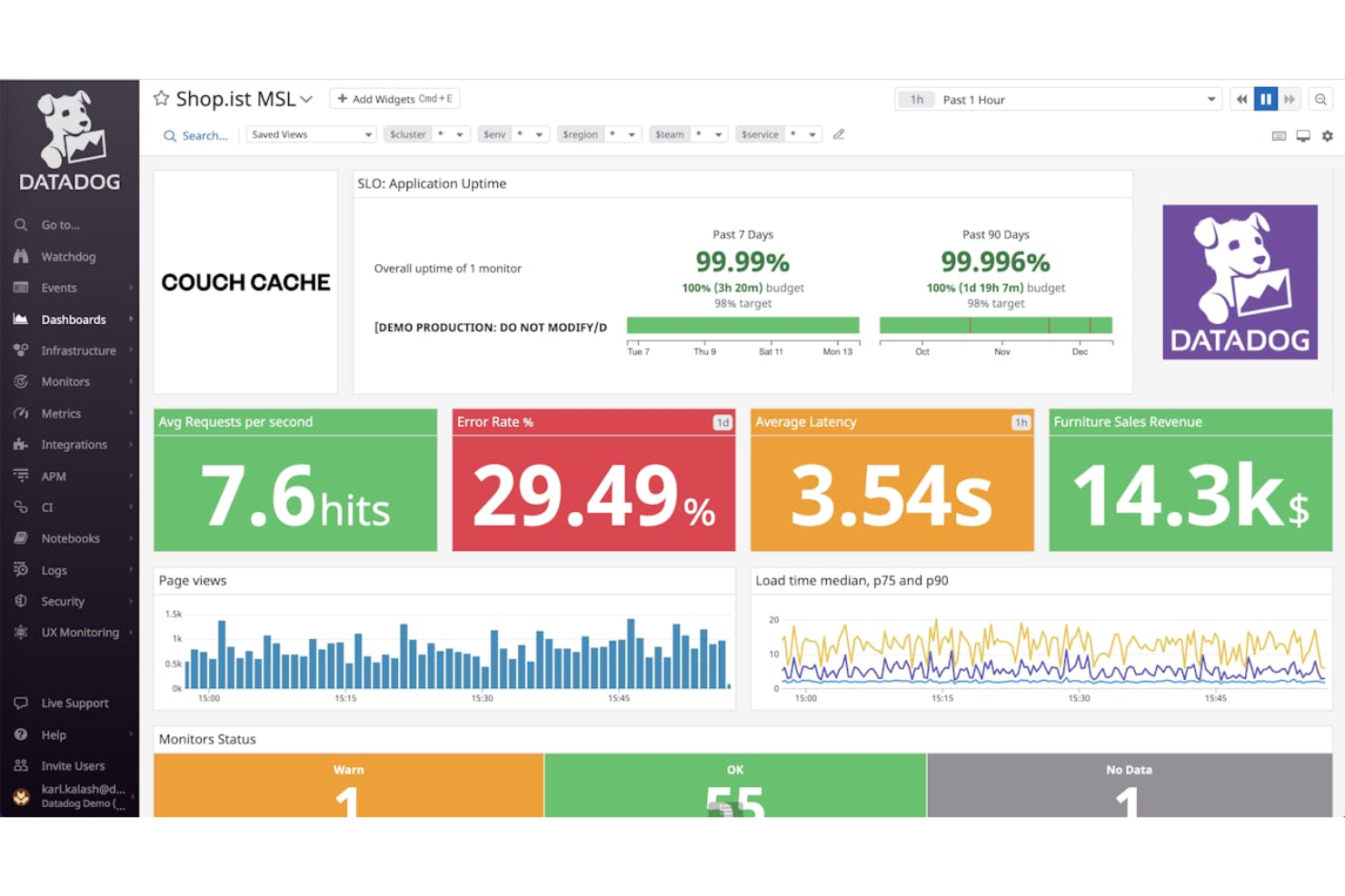 Datadog screenshot - 10 migliori alternative a Sentry per il monitoraggio degli errori nel 2026