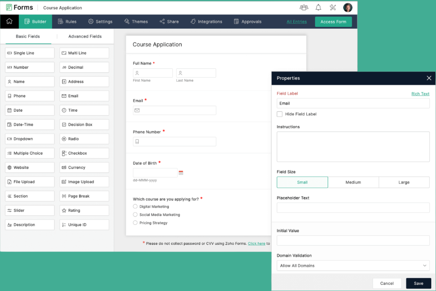Zoho Forms screenshot - Die 10 besten Formstack-Alternativen für Online-Formulare im Jahr 2026
