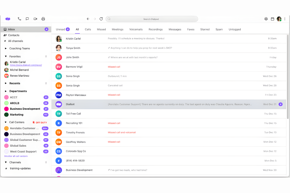 Dialpad screenshot - 10 meilleures alternatives à RingCentral évaluées en 2026