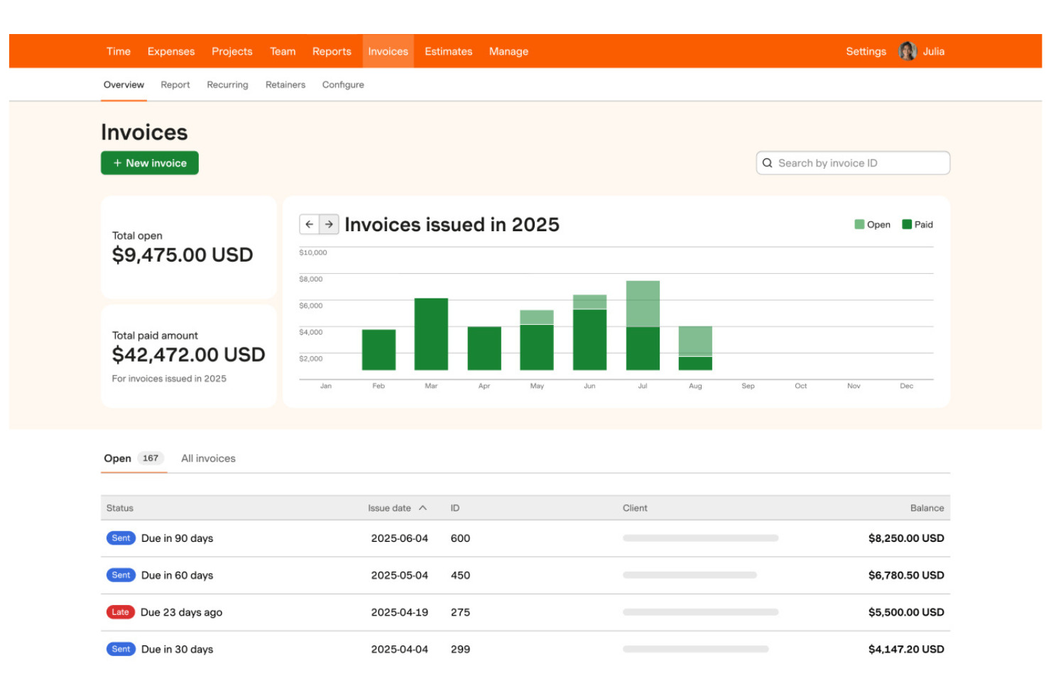 Harvest screenshot - 10 bedste faktureringsprogrammer i 2026