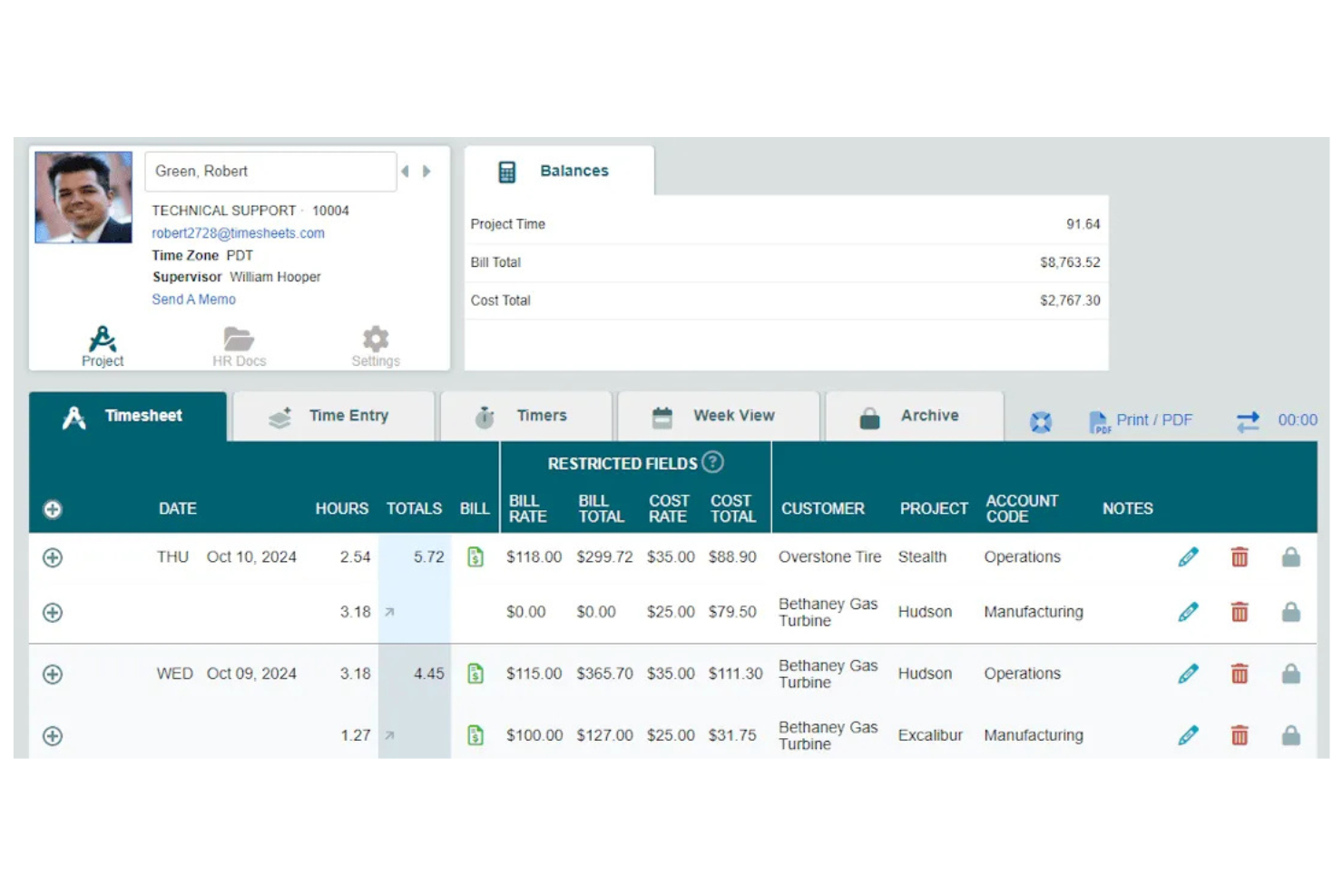 Timesheets.com screenshot - 10 bedste alternativer til Toggl til tidsregistrering i 2026